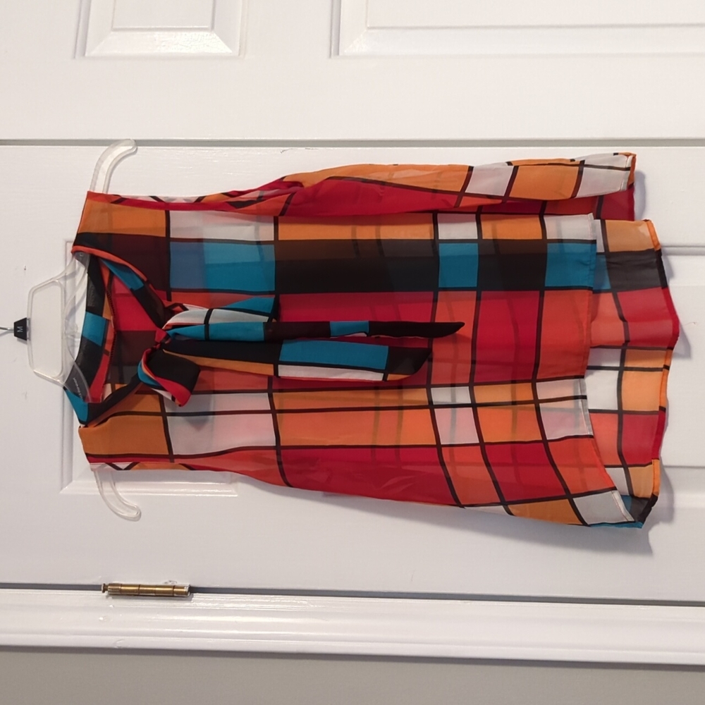 Modcloth sheer color block blouse with tie neck